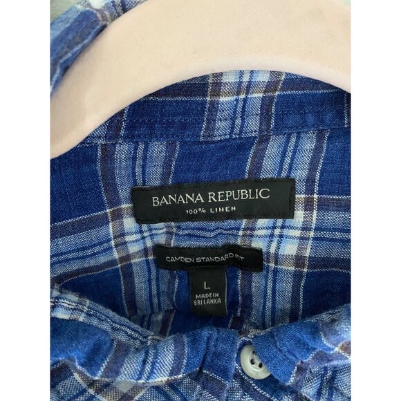 Banana Republic Mens Blue Plaid Shirt 100% linen Size Large - Picture 7 of 8